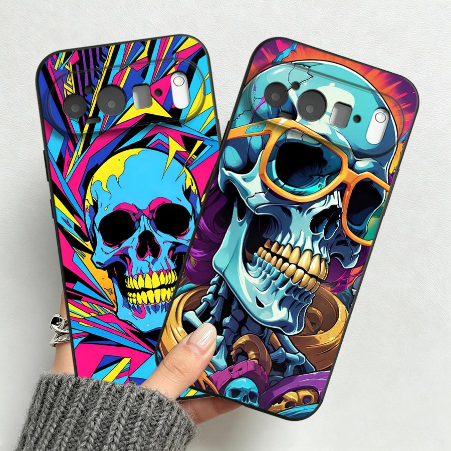 Google Pixel 8A - Neon Pop Art Totenkopf-Hülle für Google