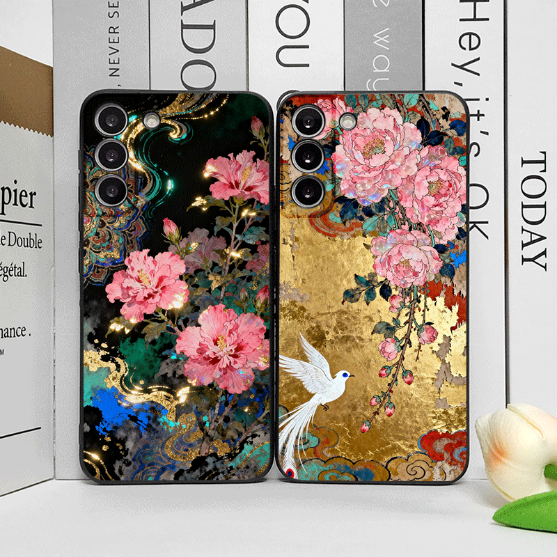 Oppo Reno 12 - Retro Blumen Hibiskus Goldene Tuschemalerei Handyhülle