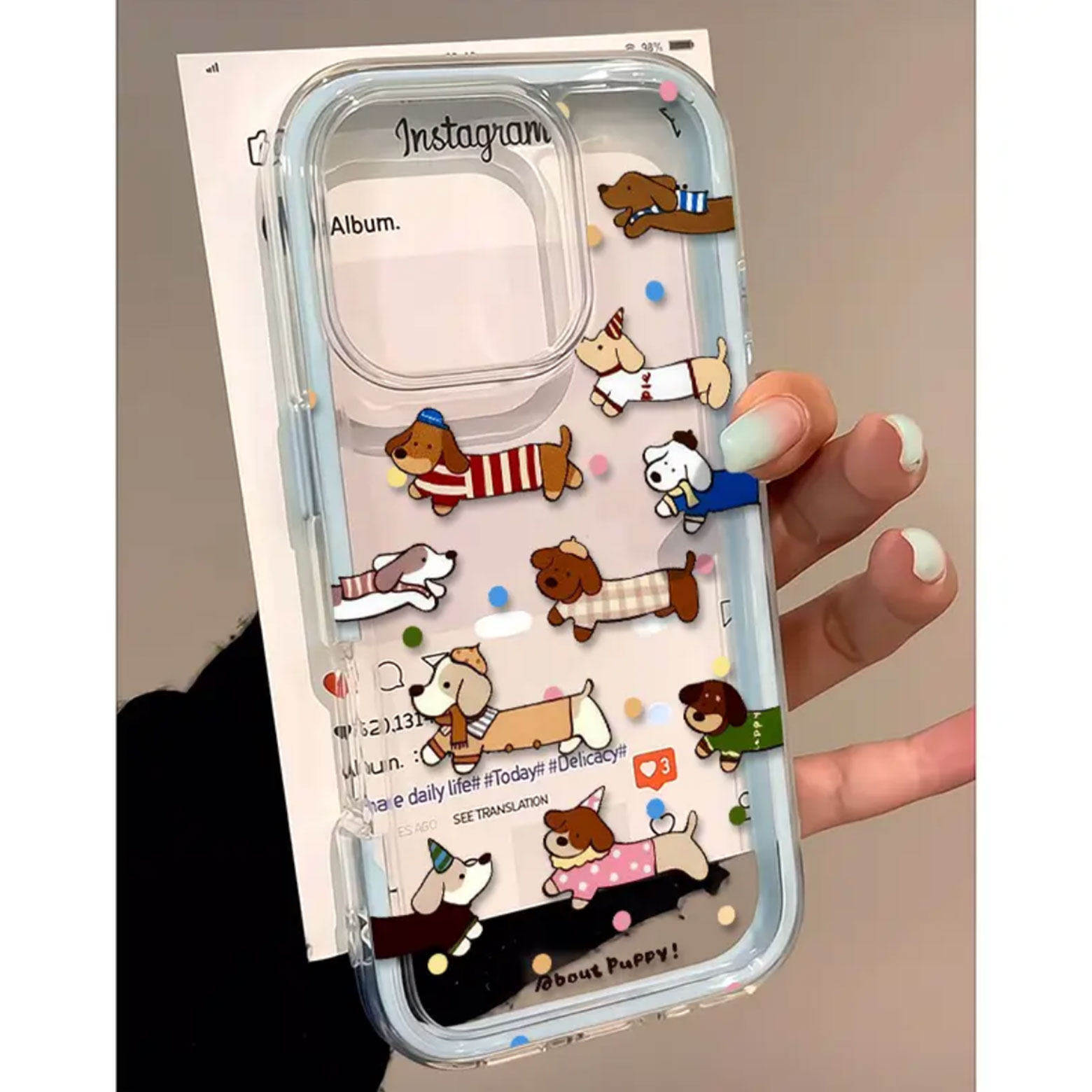 Samsung Galaxy A55 - Niedliche Polka-Dot-Dackel 2-in-1 Transparente Hülle für